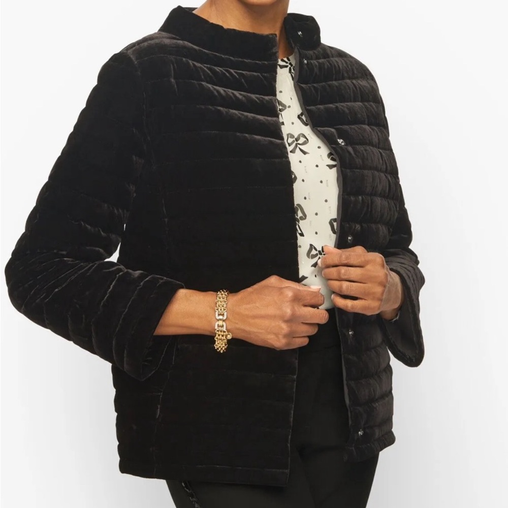 Talbots Black Quilted Down Fill Velvet Jacket - Size 14W